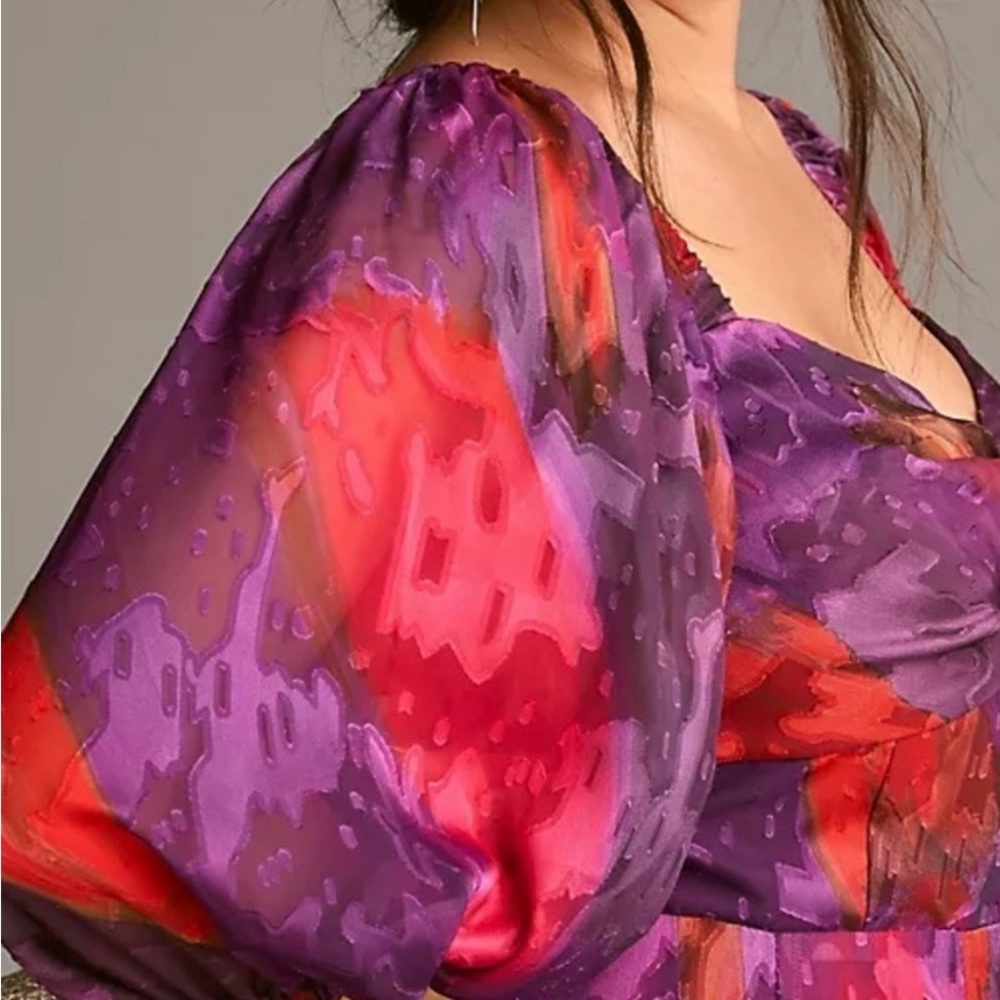 Anthropologie Purple and Red Printed Midi Dress - Picture 4 of 7